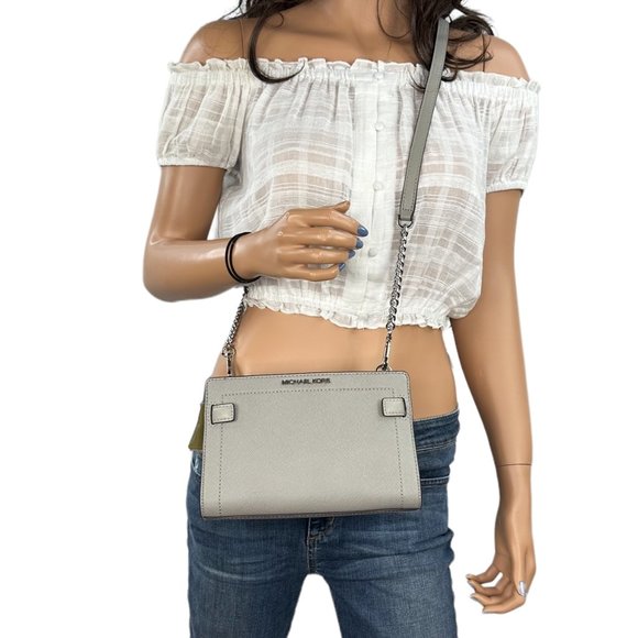 Michael Kors Rayne MINI Shoulder Crossbody Leather Bag Pearl Grey - Picture 1 of 9